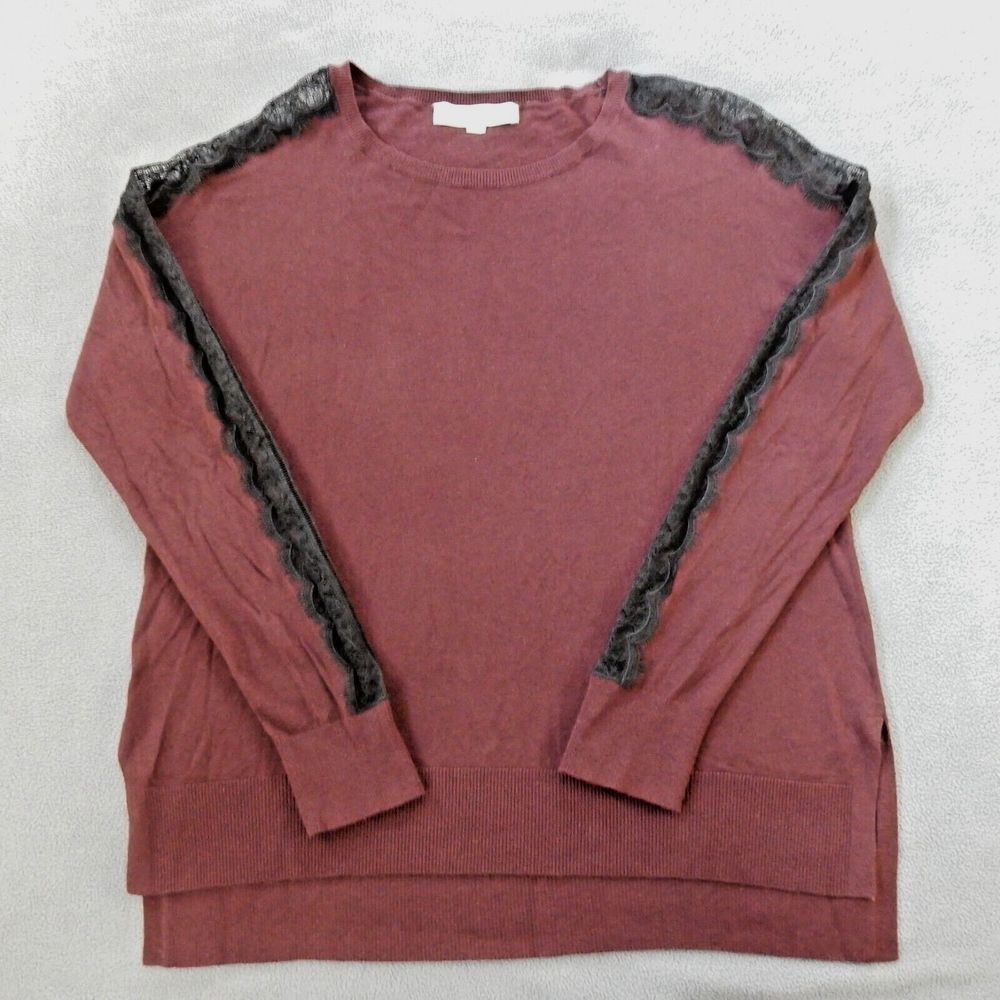 Ann Taylor Loft Womens Sweater Small Purple Lace Sleeve Office Business Career